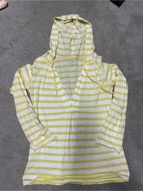 LOFT Yellow and White Striped Hooded Pullover